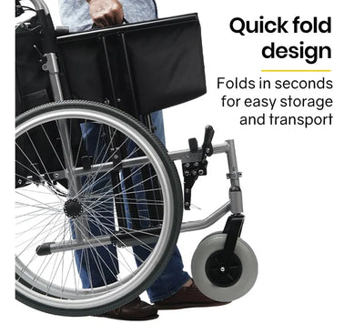 Folding Wheelchair XXL Extra-Wide Bariatric Seat , Aluminium Frame, 150kg Capacity, 24 Inch Wheels, Park Brakes, Black