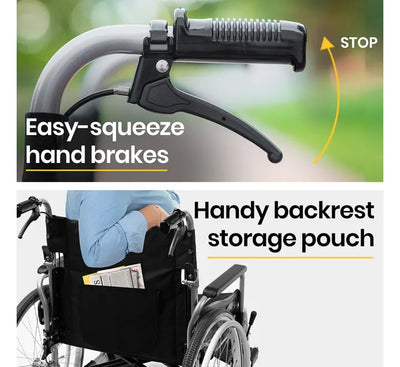 Folding Wheelchair XXL Extra-Wide Bariatric Seat , Aluminium Frame, 150kg Capacity, 24 Inch Wheels, Park Brakes, Black