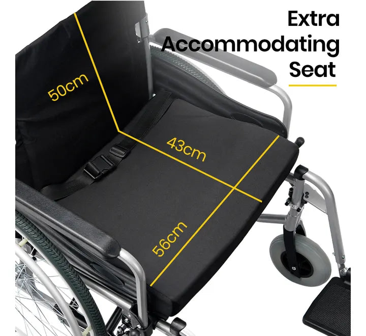 Folding Wheelchair XXL Extra-Wide Bariatric Seat , Aluminium Frame, 150kg Capacity, 24 Inch Wheels, Park Brakes, Black