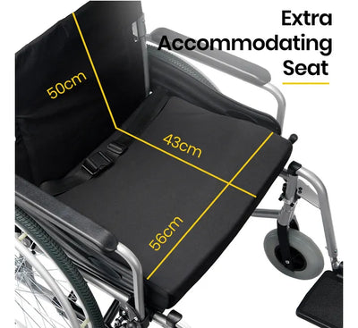 Folding Wheelchair XXL Extra-Wide Bariatric Seat , Aluminium Frame, 150kg Capacity, 24 Inch Wheels, Park Brakes, Black