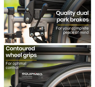 Folding Wheelchair XXL Extra-Wide Bariatric Seat , Aluminium Frame, 150kg Capacity, 24 Inch Wheels, Park Brakes, Black