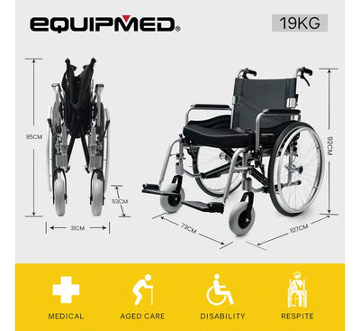 Folding Wheelchair XXL Extra-Wide Bariatric Seat , Aluminium Frame, 150kg Capacity, 24 Inch Wheels, Park Brakes, Black
