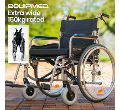 Folding Wheelchair XXL Extra-Wide Bariatric Seat , Aluminium Frame, 150kg Capacity, 24 Inch Wheels, Park Brakes, Black