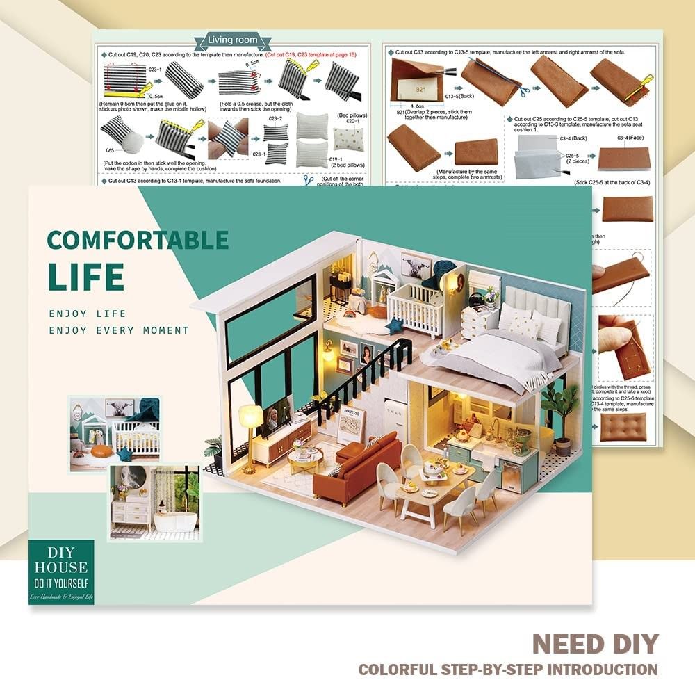 Dollhouse Miniature with Furniture Kit Plus Dust Proof and Music Movement - Comfortable room (1:24 Scale Creative Room Idea)