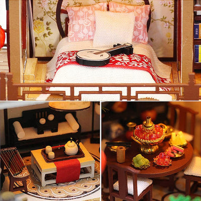 Dollhouse Miniature with Furniture Kit Plus Dust Proof and Music Movement - Tang Dinasty Town (1:24 Scale Creative Room Idea)
