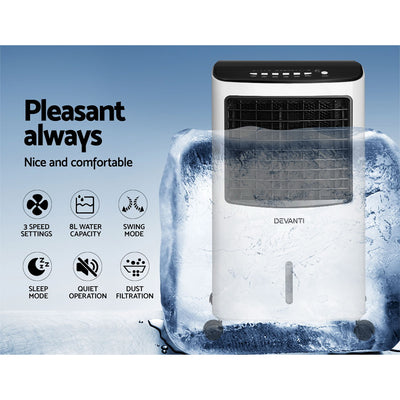 Devanti Evaporative Air Cooler Portable 8L Cooling Fan Humidifier