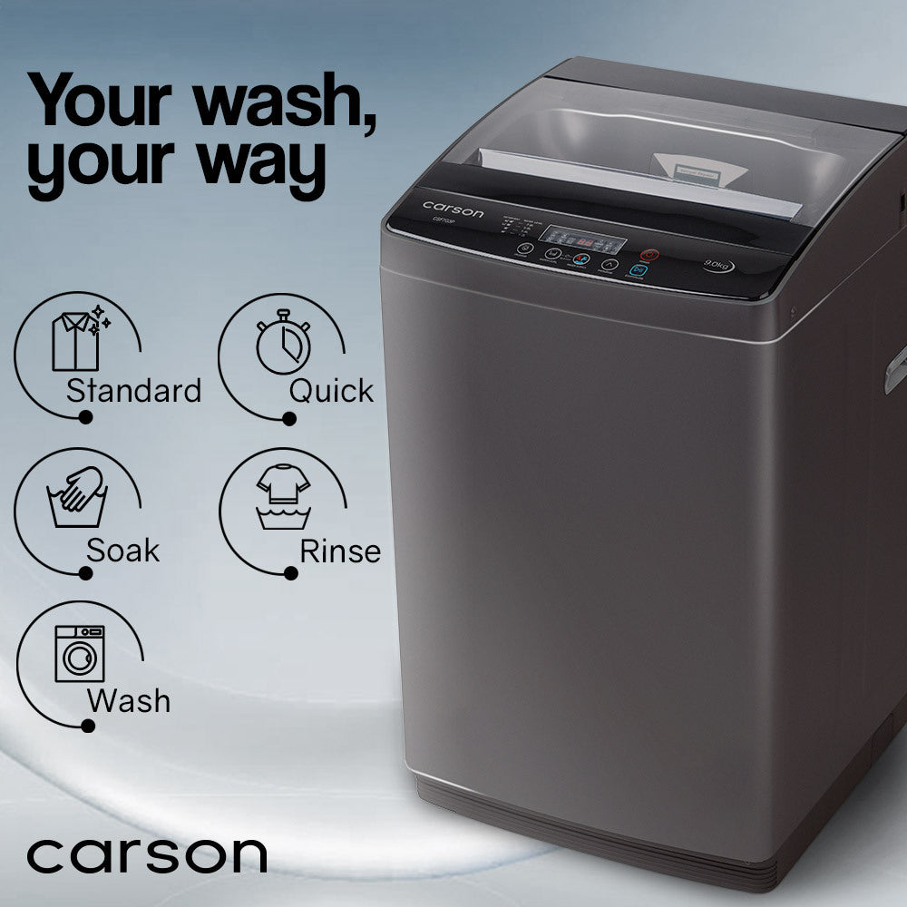 CARSON 9kg Top Load Washing Machine Home Laundry Clothes  Grey