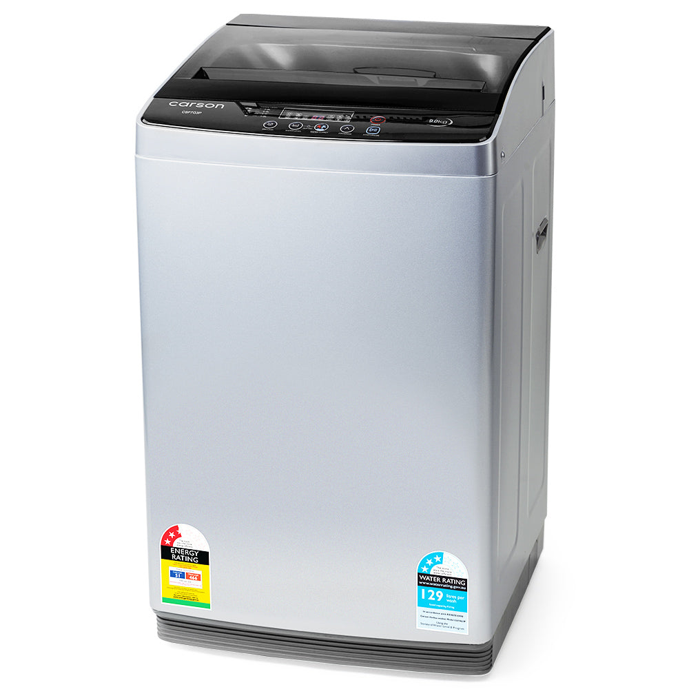 CARSON 9kg Top Load Washing Machine Automatic Laundry Clothes, Light Grey